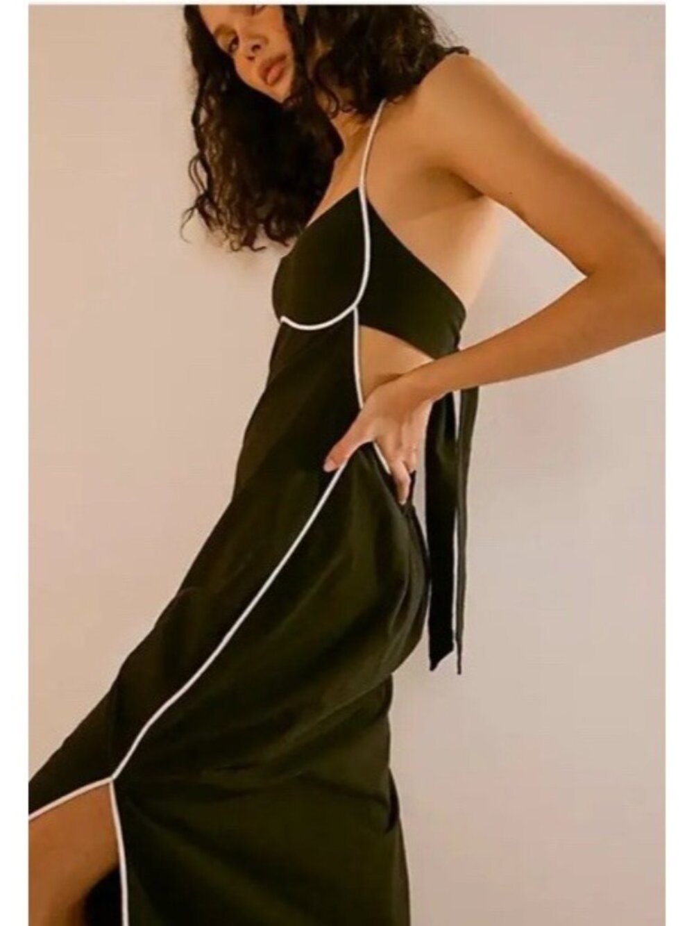 Free People Summer In Capri Halter Slit Side Midi Dress Womens Size XL Black NWT - Picture 10 of 16